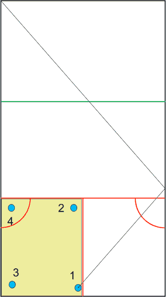 Near wall boast, two halves of service court